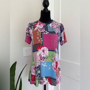 JOHNNY WAS The Janie Rose Patch Favorite Short Sleeve Crewneck Swing Tee Small